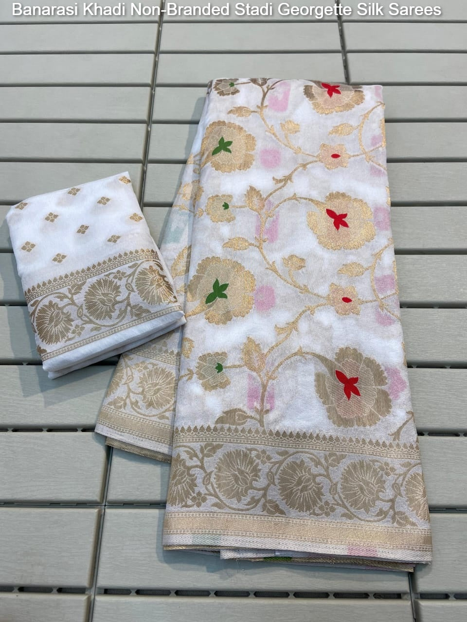 Banarasi Khadi Yellow, Wine, Limbu, White, Pink Non-Branded Stadi Georgette Silk Sarees