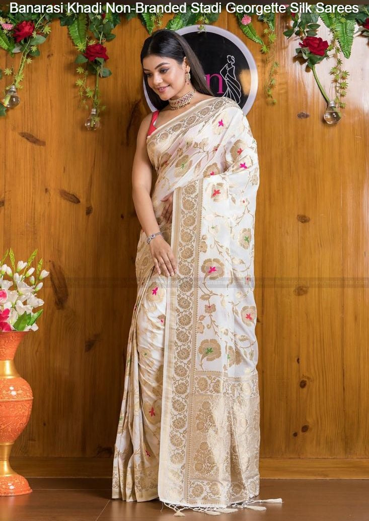 Banarasi Khadi Yellow, Wine, Limbu, White, Pink Non-Branded Stadi Georgette Silk Sarees