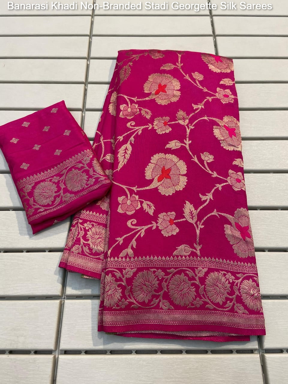 Banarasi Khadi Yellow, Wine, Limbu, White, Pink Non-Branded Stadi Georgette Silk Sarees