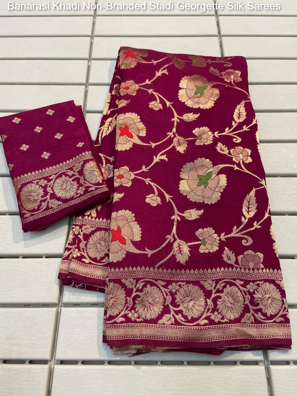 Banarasi Khadi Yellow, Wine, Limbu, White, Pink Non-Branded Stadi Georgette Silk Sarees