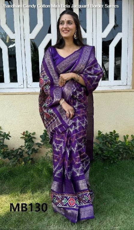 Bandhani Candy Cotton Mira Bela Jacquard Border Sarees