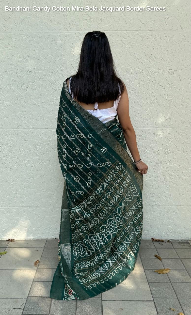 Bandhani Candy Cotton Mira Bela Jacquard Border Sarees
