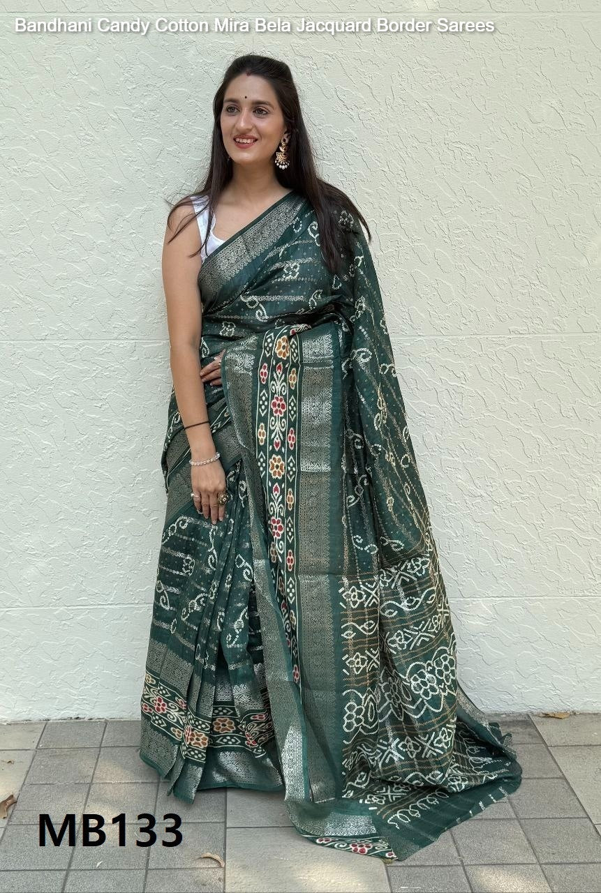 Bandhani Candy Cotton Mira Bela Jacquard Border Sarees