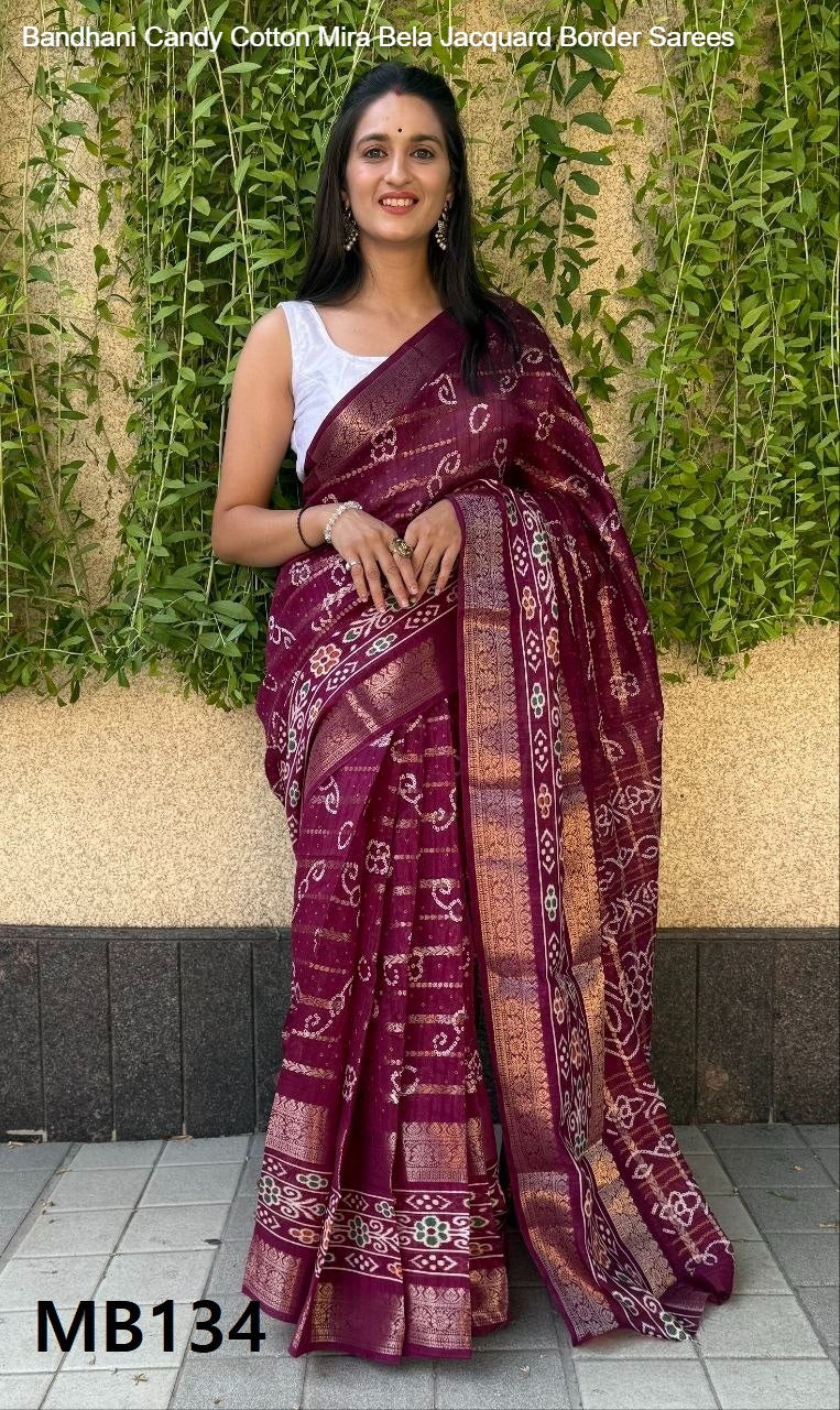 Bandhani Candy Cotton Mira Bela Jacquard Border Sarees