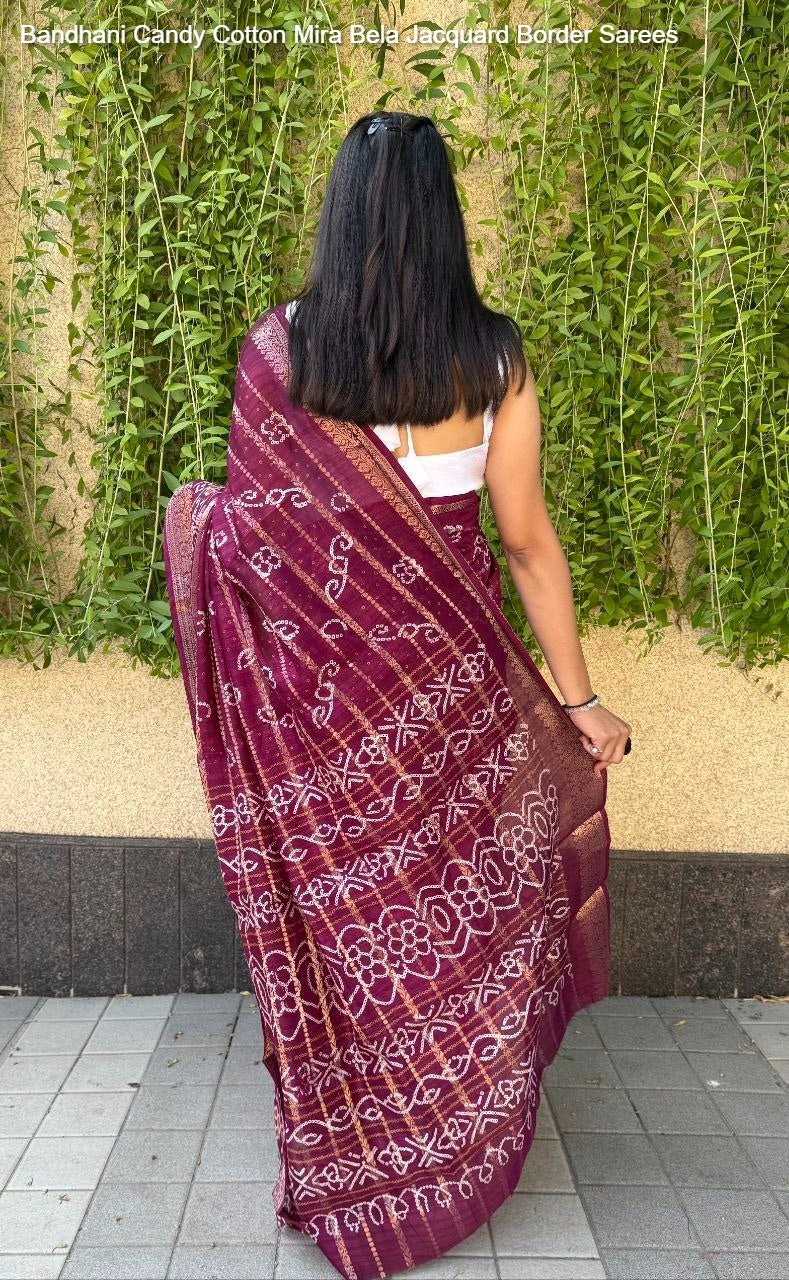 Bandhani Candy Cotton Mira Bela Jacquard Border Sarees