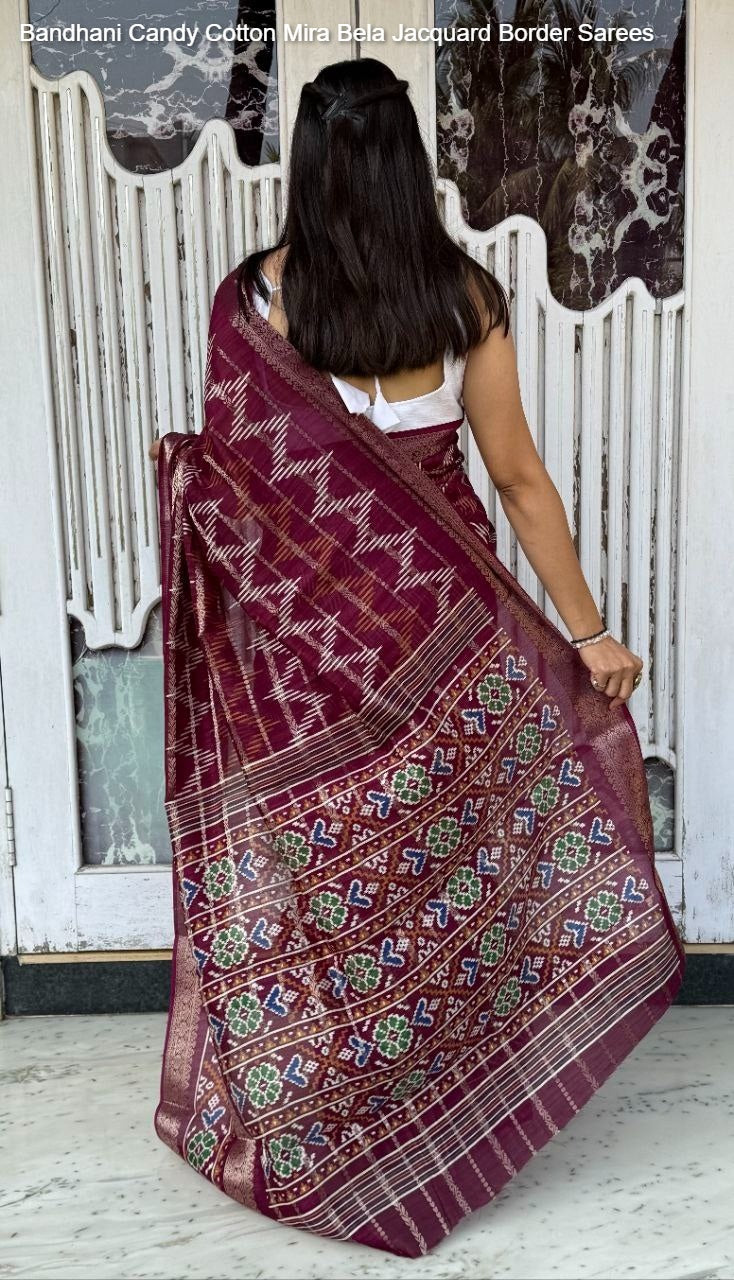 Bandhani Candy Cotton Mira Bela Jacquard Border Sarees