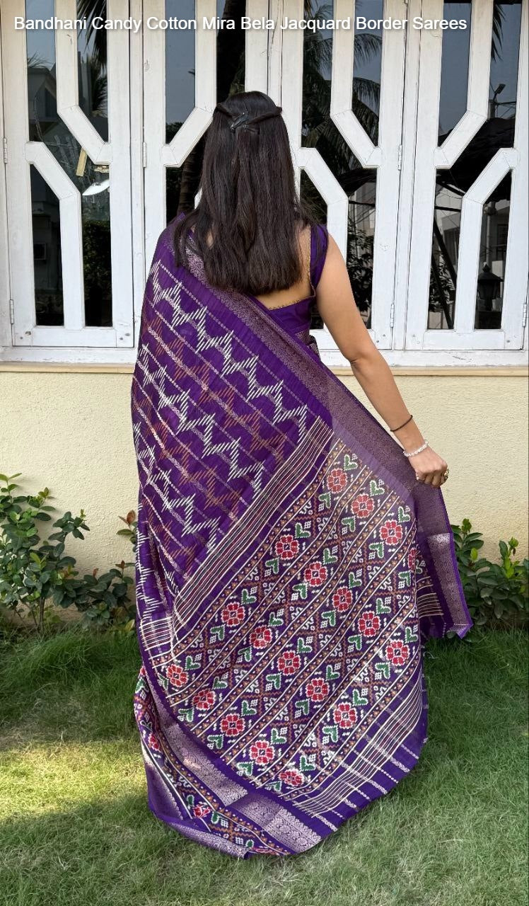 Bandhani Candy Cotton Mira Bela Jacquard Border Sarees