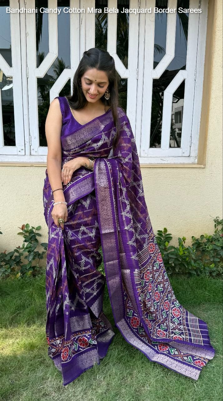 Bandhani Candy Cotton Mira Bela Jacquard Border Sarees