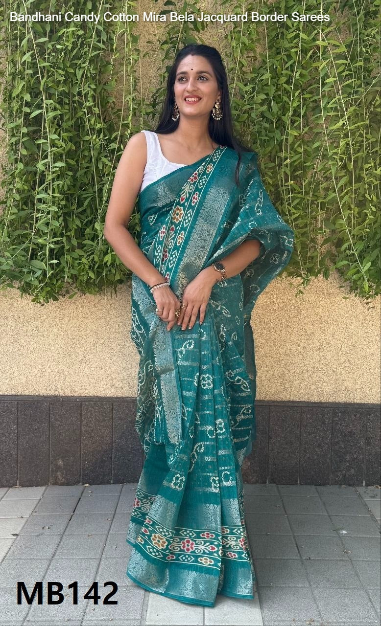 Bandhani Candy Cotton Mira Bela Jacquard Border Sarees