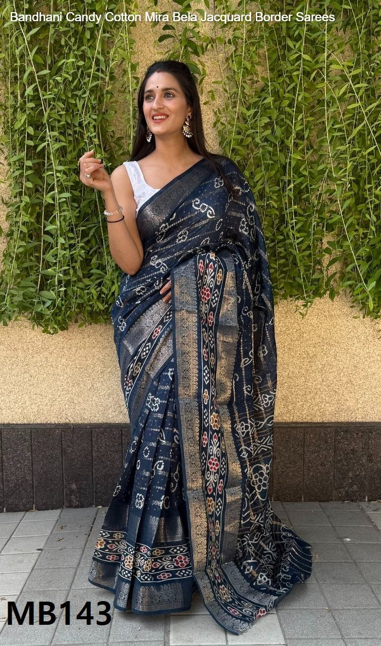 Bandhani Candy Cotton Mira Bela Jacquard Border Sarees
