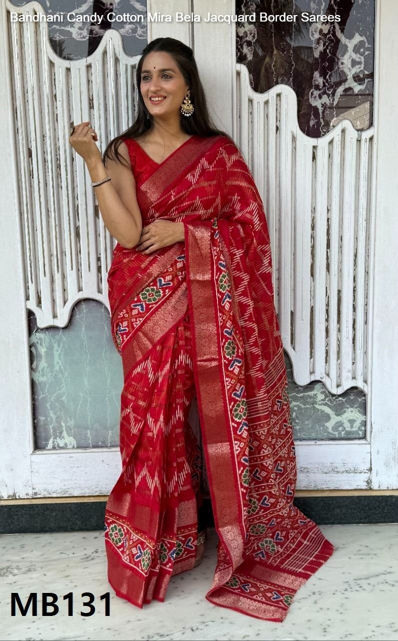Bandhani Candy Cotton Mira Bela Jacquard Border Sarees