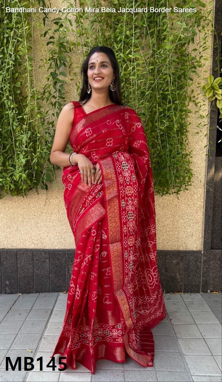 Bandhani Candy Cotton Mira Bela Jacquard Border Sarees