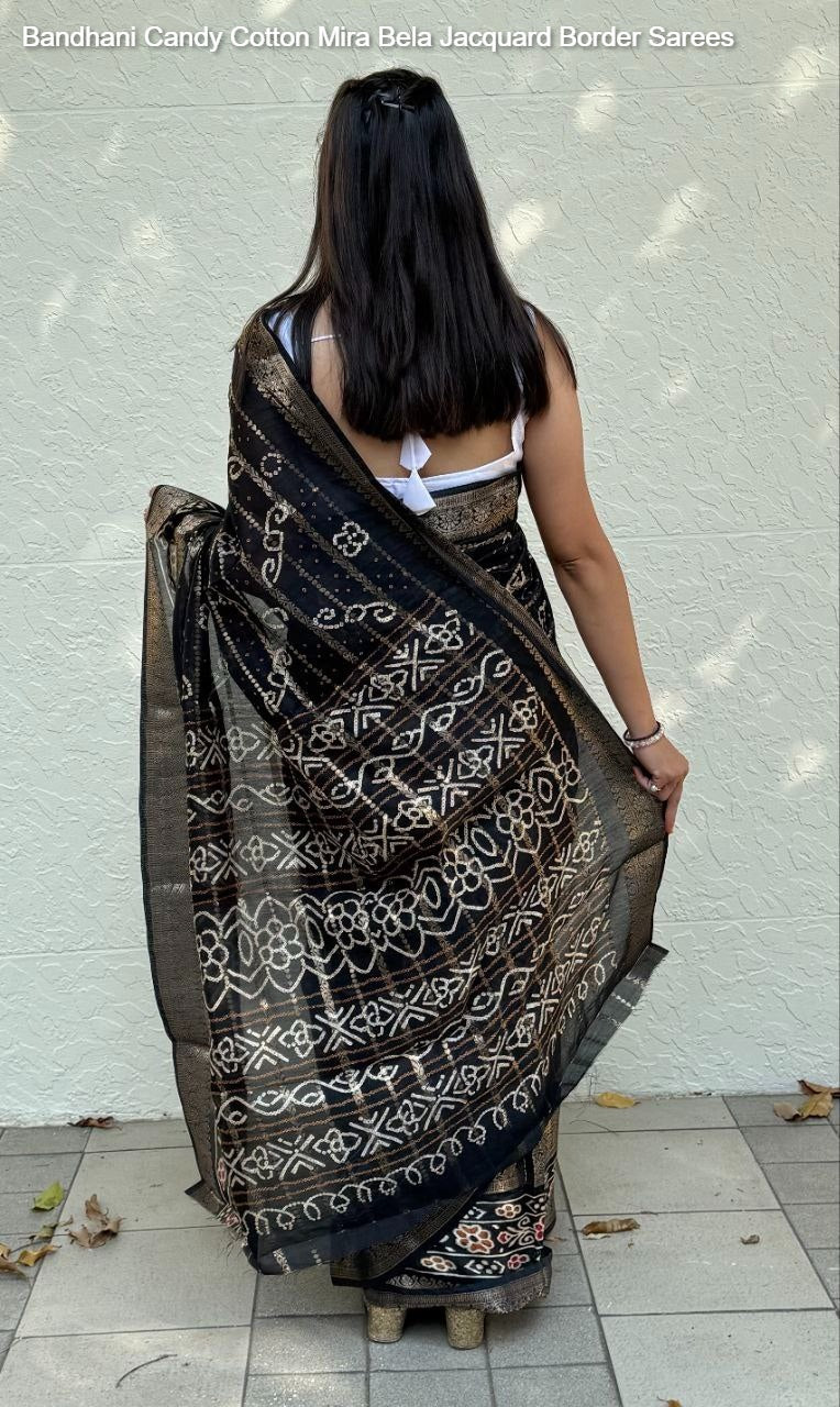 Bandhani Candy Cotton Mira Bela Jacquard Border Sarees