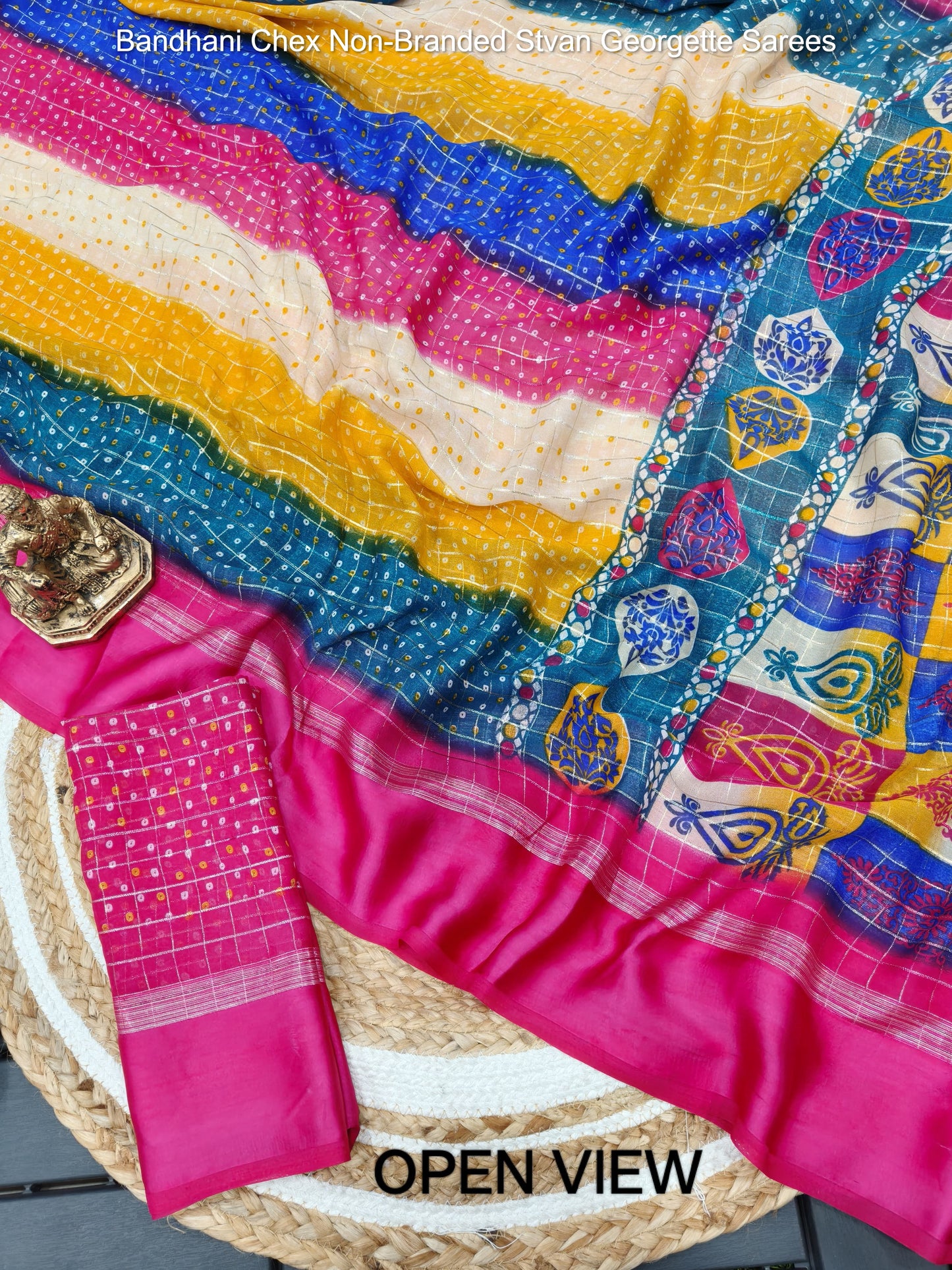 Bandhani Chex Non-Branded Stvan Georgette Sarees