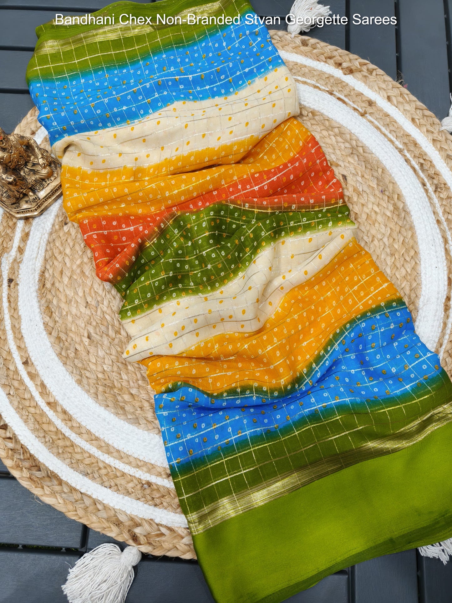 Bandhani Chex Non-Branded Stvan Georgette Sarees