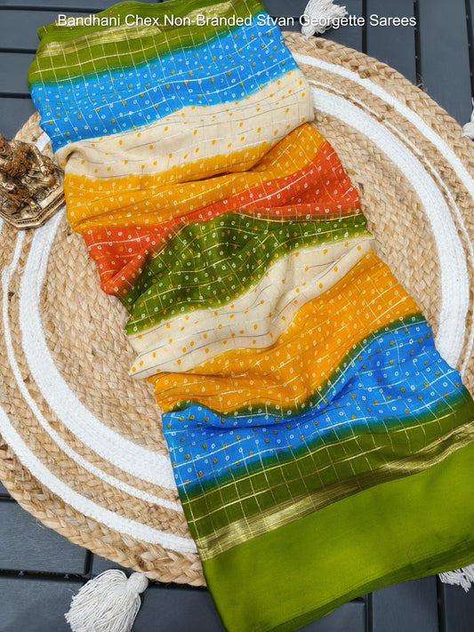 Bandhani Chex Non-Branded Stvan Georgette Sarees