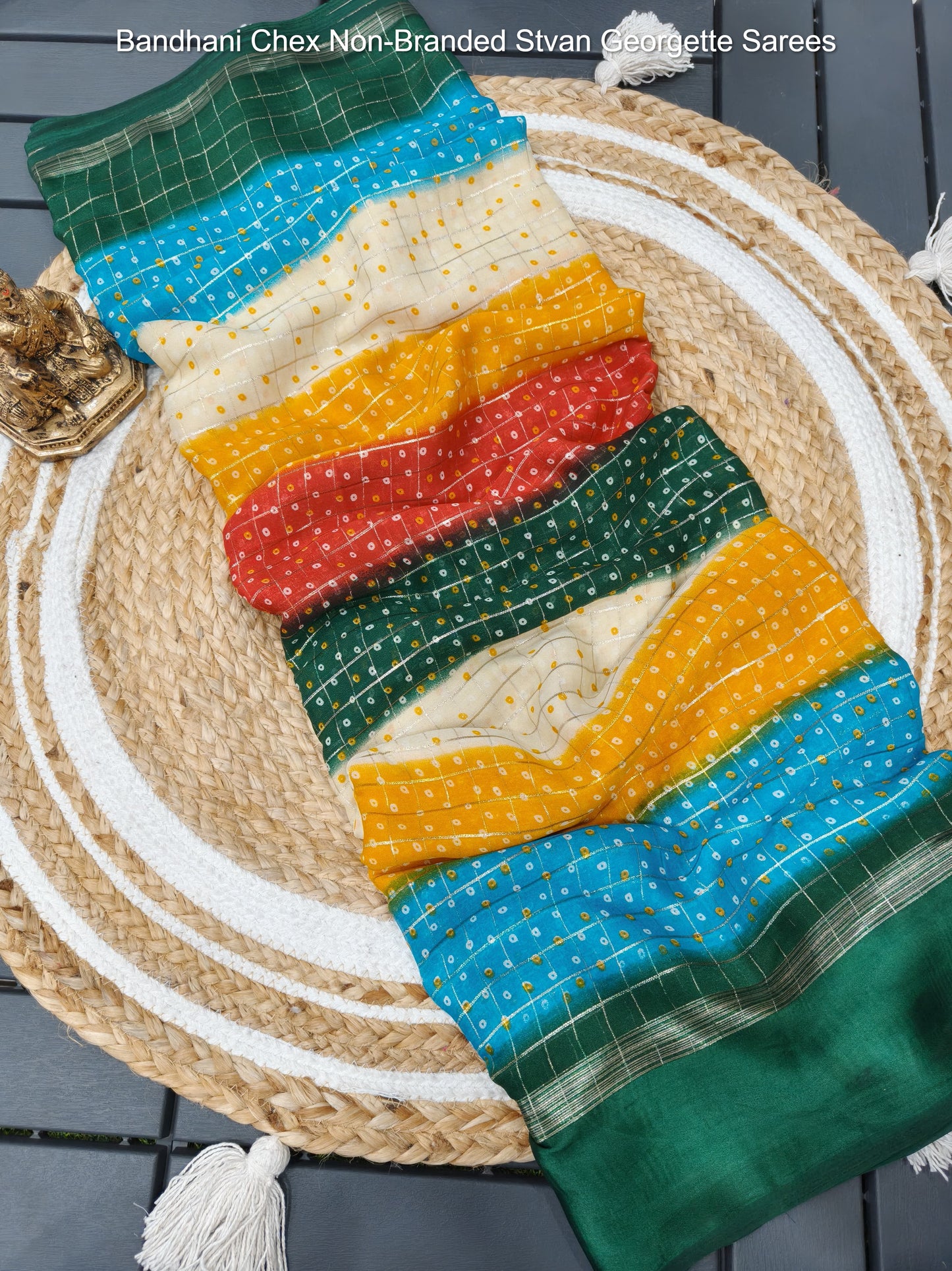 Bandhani Chex Non-Branded Stvan Georgette Sarees