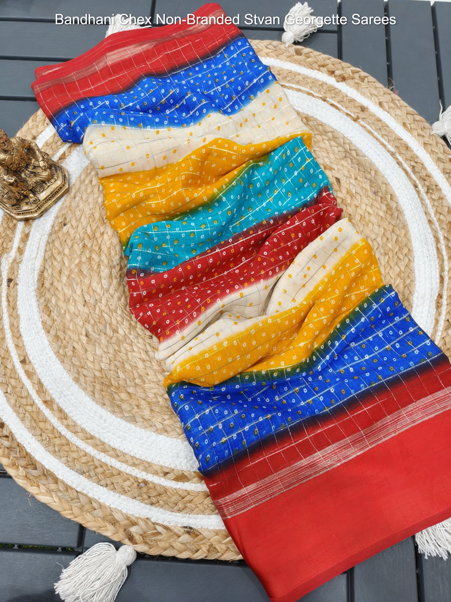 Bandhani Chex Non-Branded Stvan Georgette Sarees