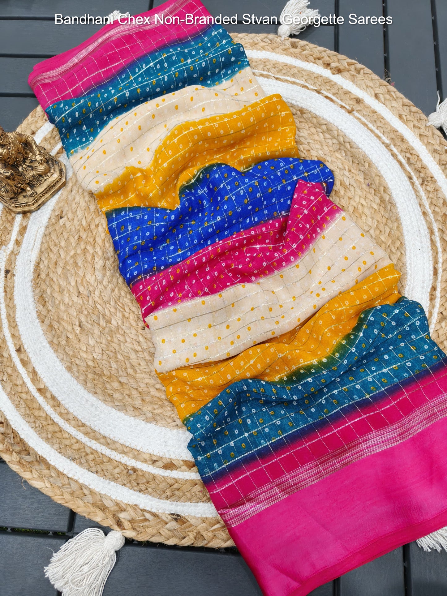 Bandhani Chex Non-Branded Stvan Georgette Sarees