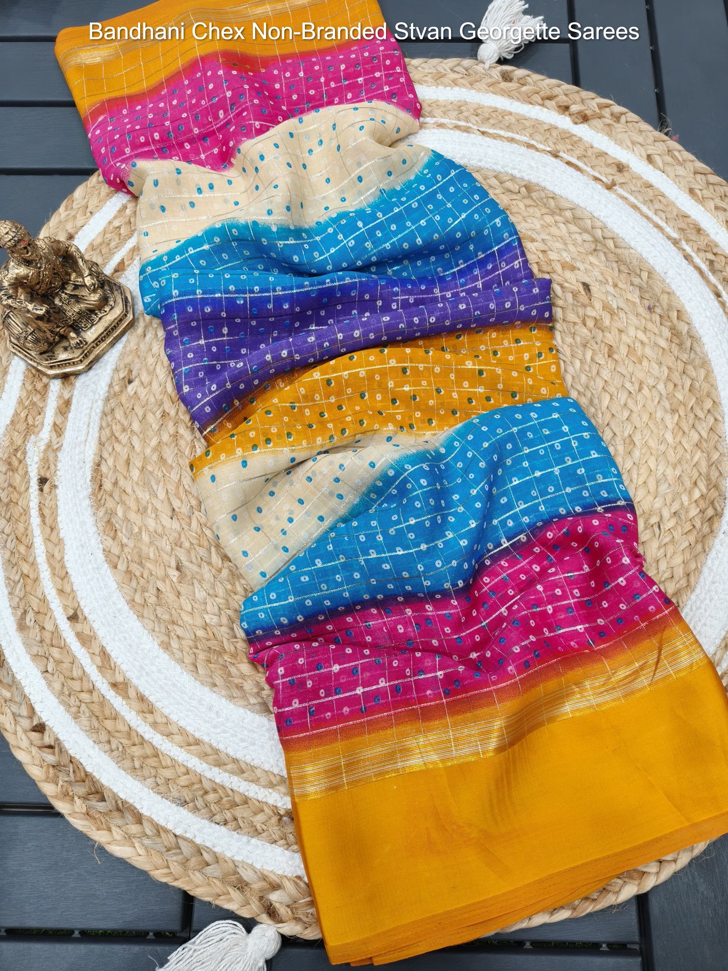 Bandhani Chex Non-Branded Stvan Georgette Sarees