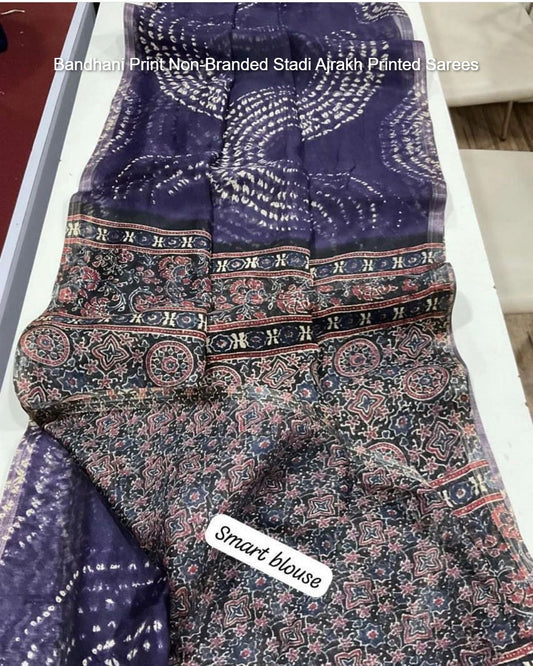 Bandhani Print Non-Branded Stadi Ajrakh Printed Sarees