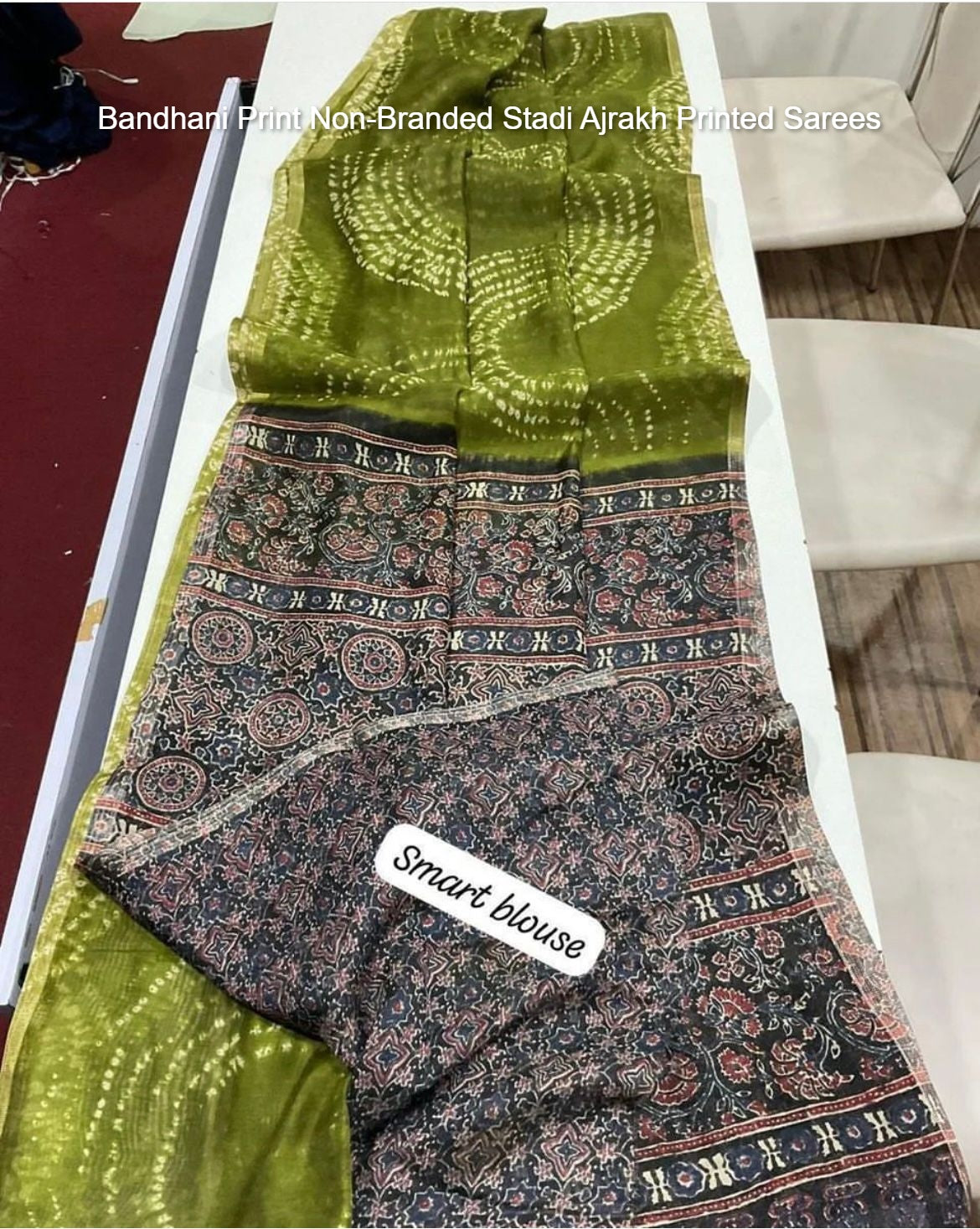 Bandhani Print Non-Branded Stadi Ajrakh Printed Sarees