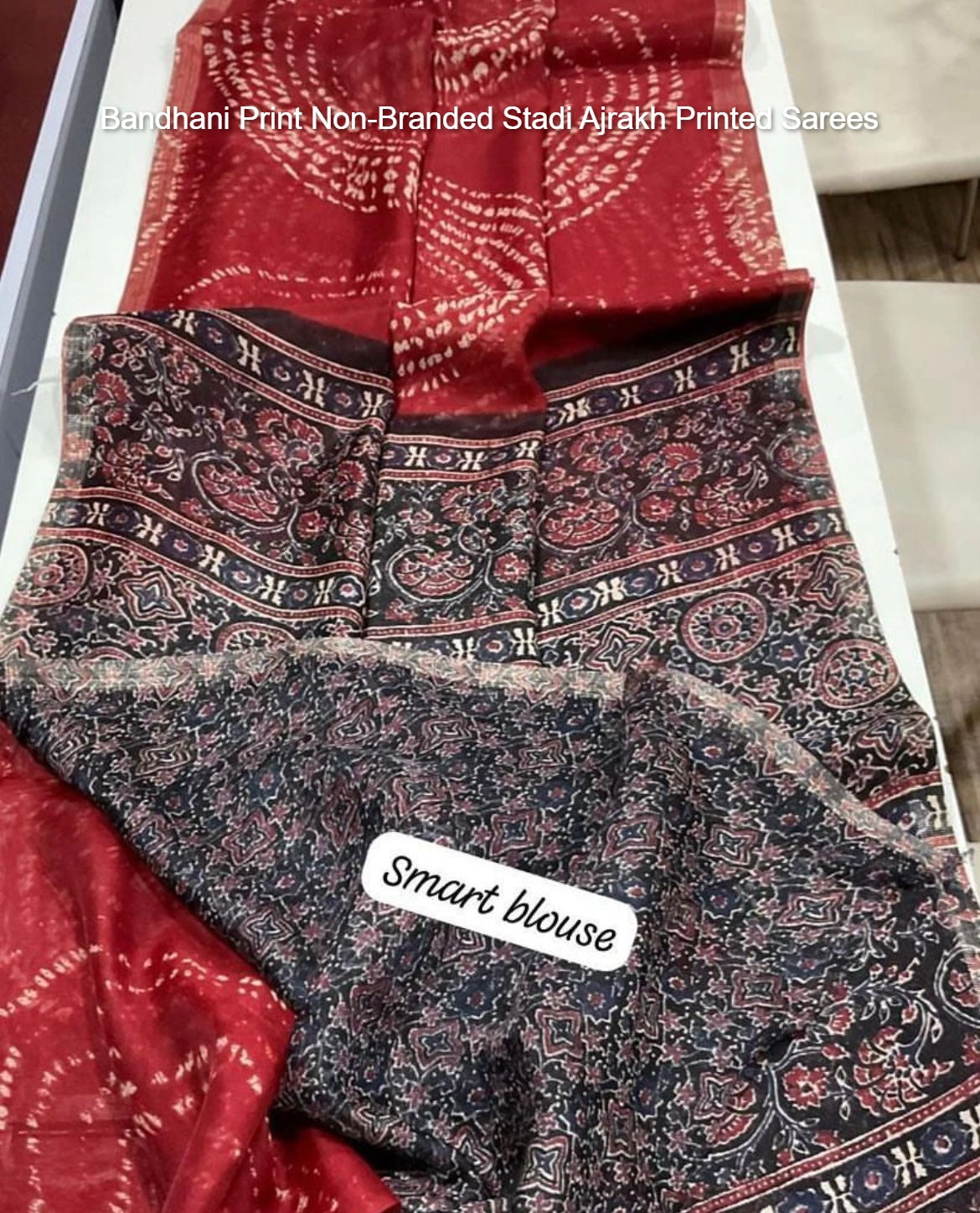Bandhani Print Non-Branded Stadi Ajrakh Printed Sarees