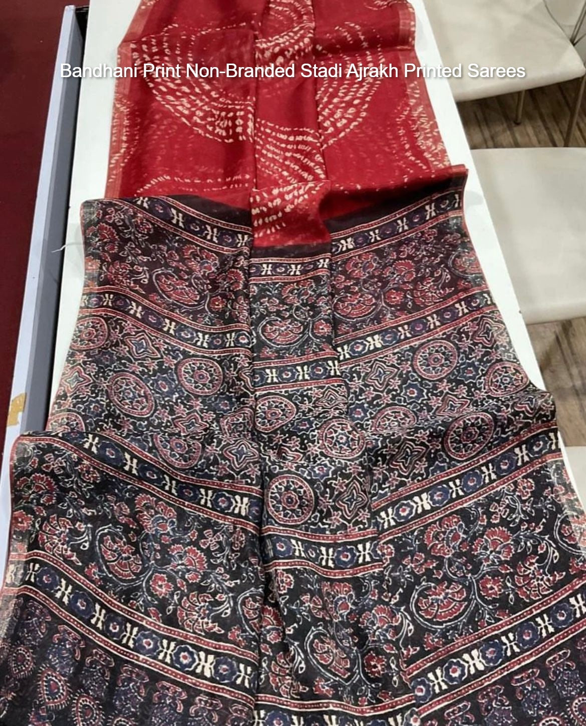 Bandhani Print Non-Branded Stadi Ajrakh Printed Sarees