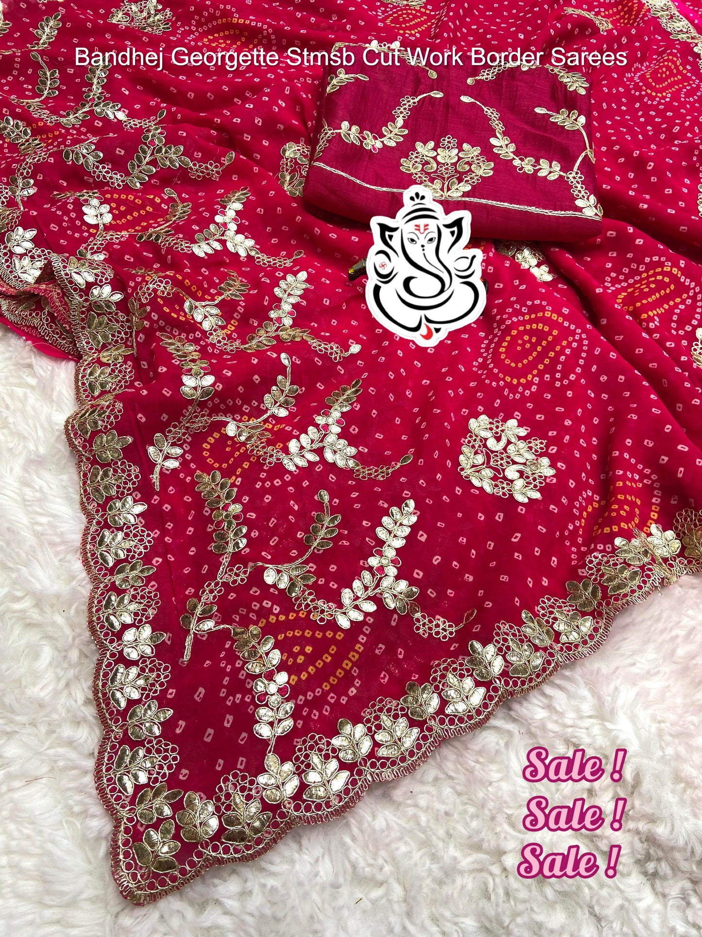 Bandhej Georgette Stmsb Cut Work Border Sarees