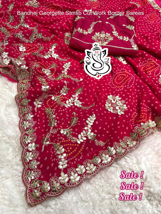 Bandhej Georgette Stmsb Cut Work Border Sarees