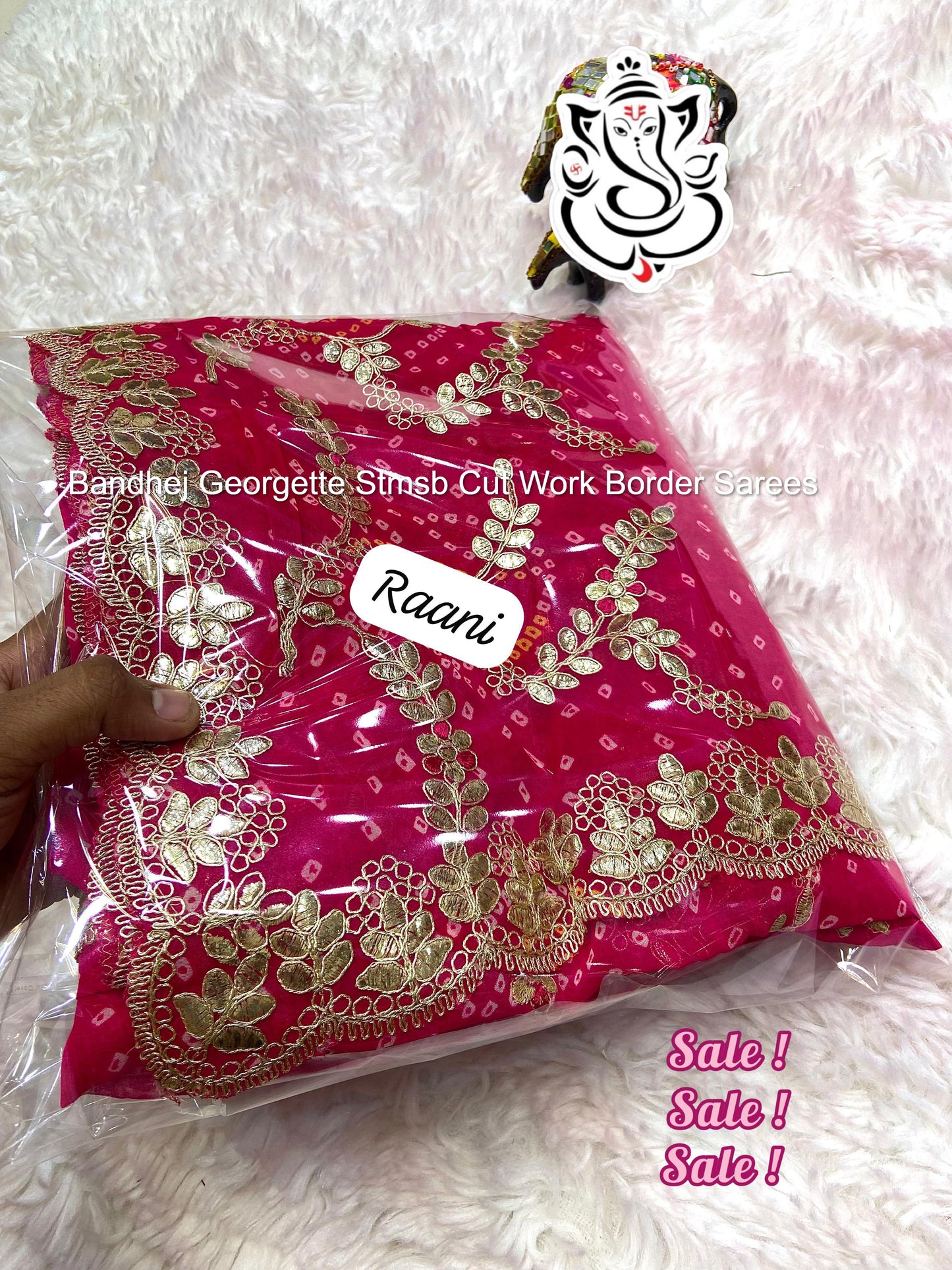 Bandhej Georgette Stmsb Cut Work Border Sarees