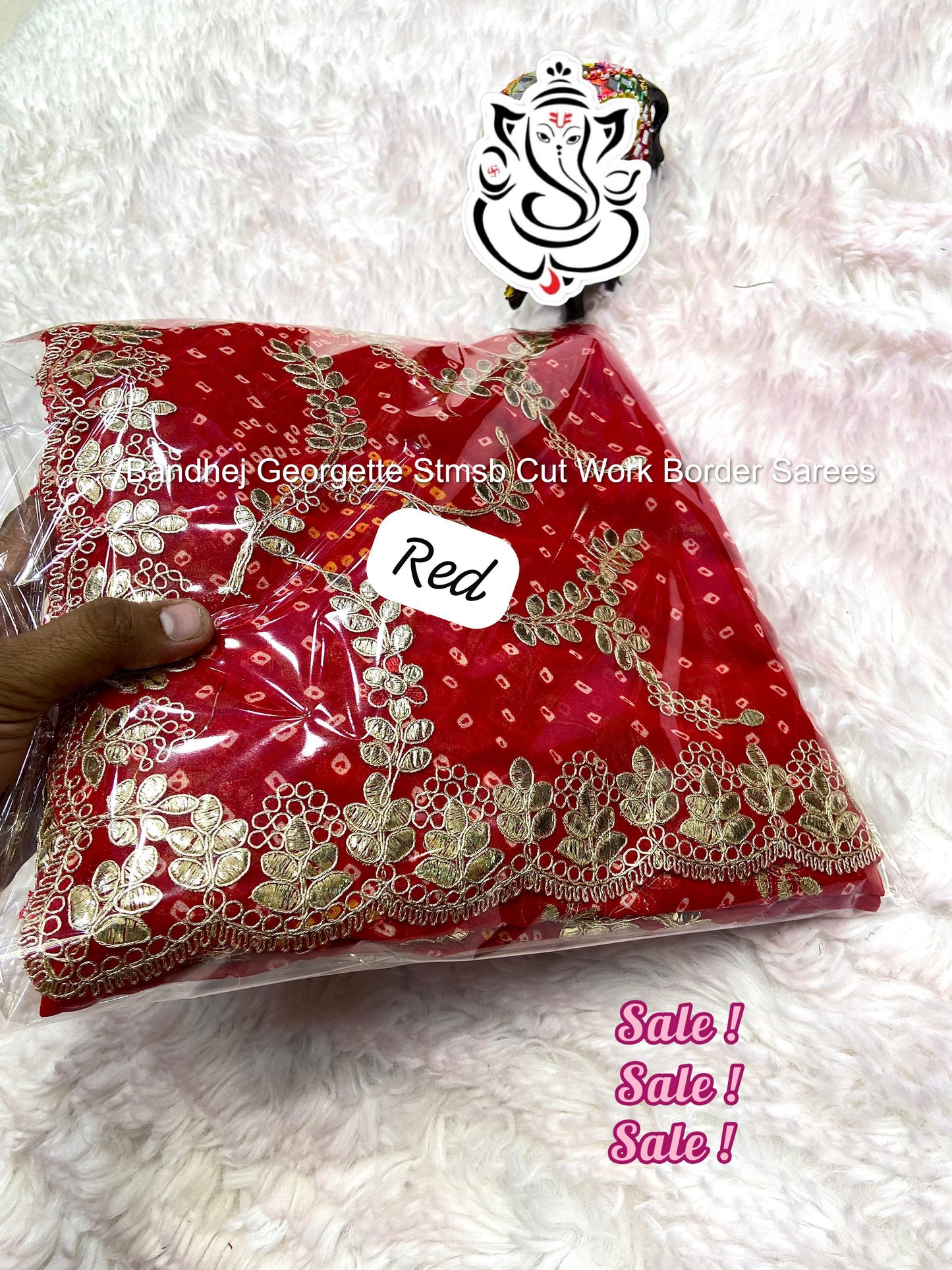 Bandhej Georgette Stmsb Cut Work Border Sarees