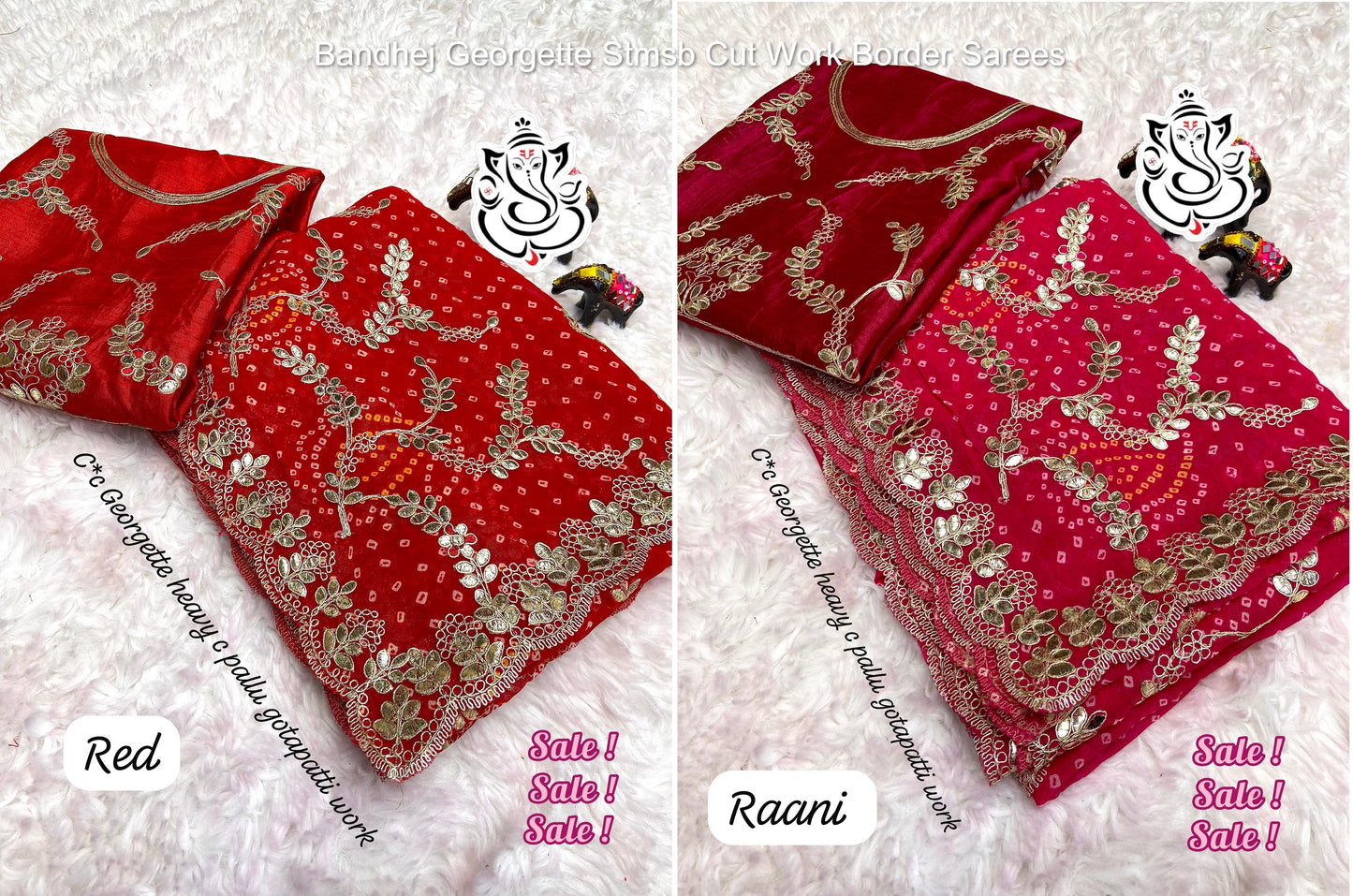 Bandhej Georgette Stmsb Cut Work Border Sarees