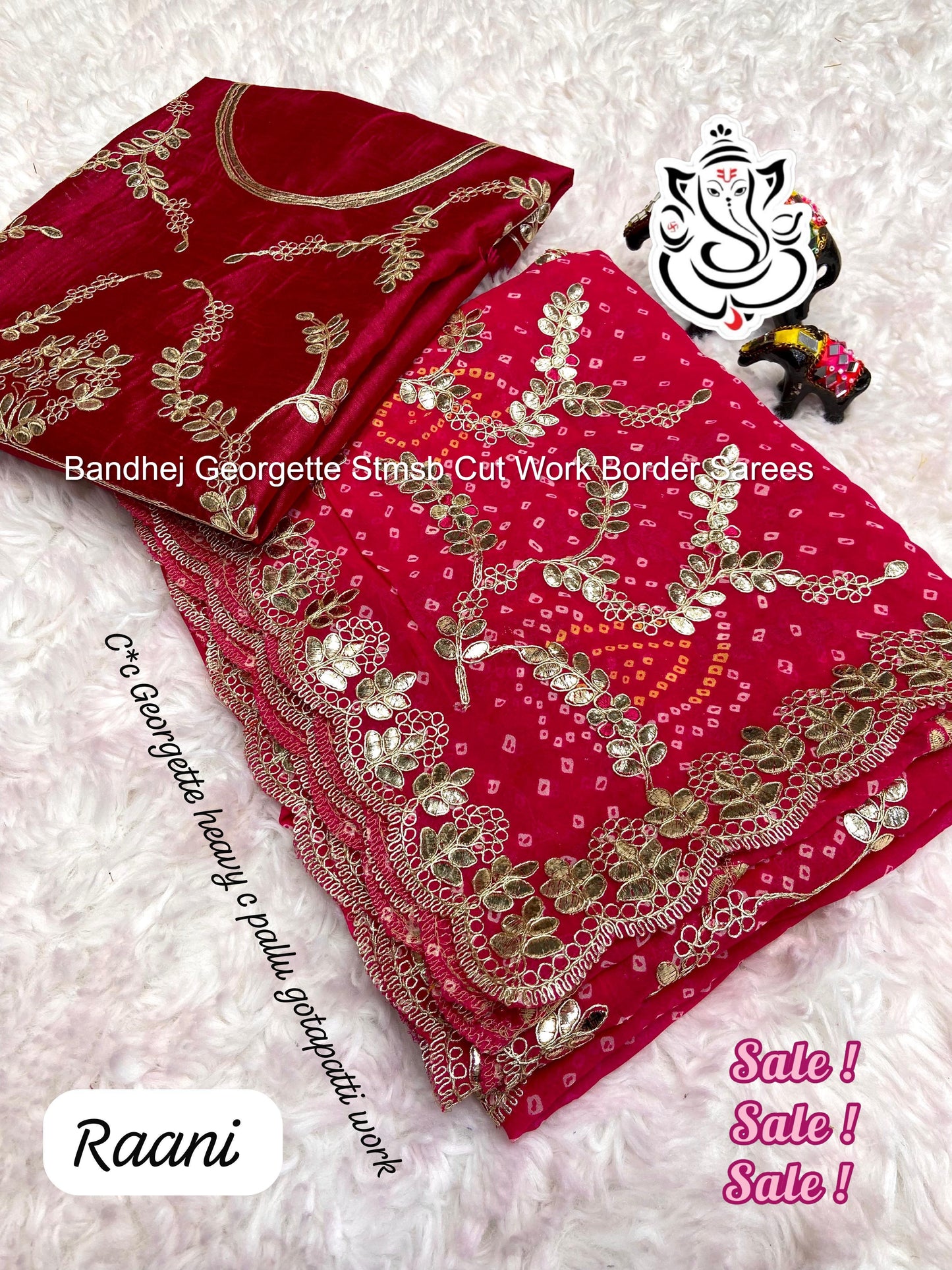 Bandhej Georgette Stmsb Cut Work Border Sarees