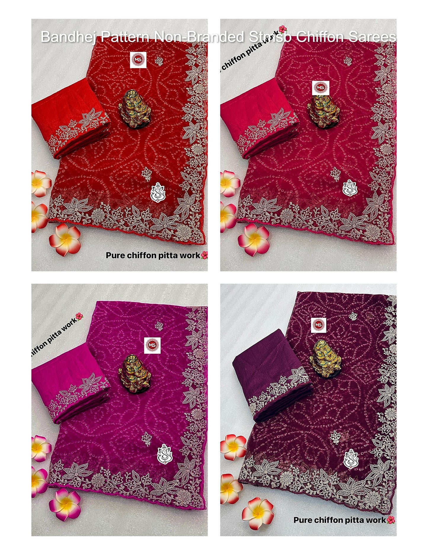 Bandhej Pattern Non-Branded Stmsb Chiffon Sarees