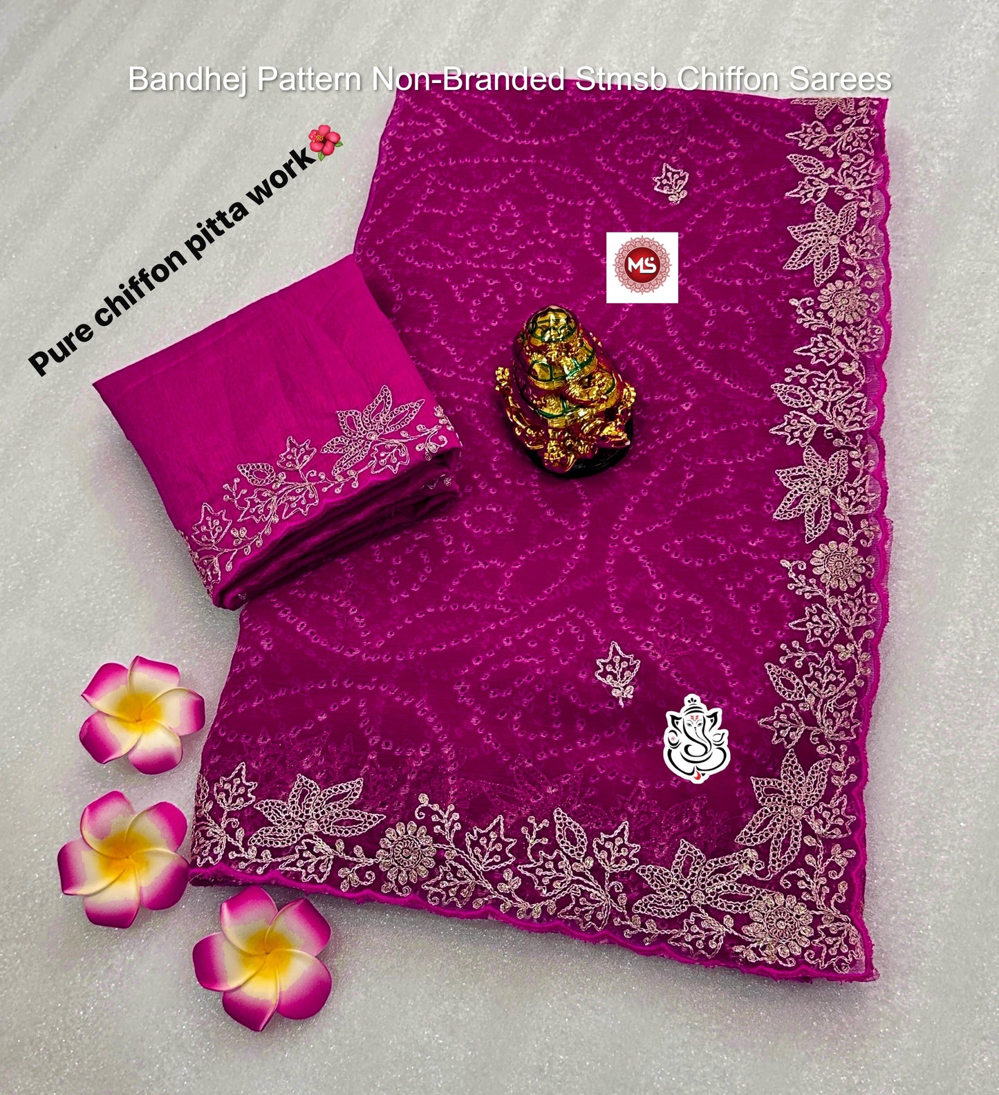 Bandhej Pattern Non-Branded Stmsb Chiffon Sarees