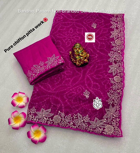 Bandhej Pattern Non-Branded Stmsb Chiffon Sarees