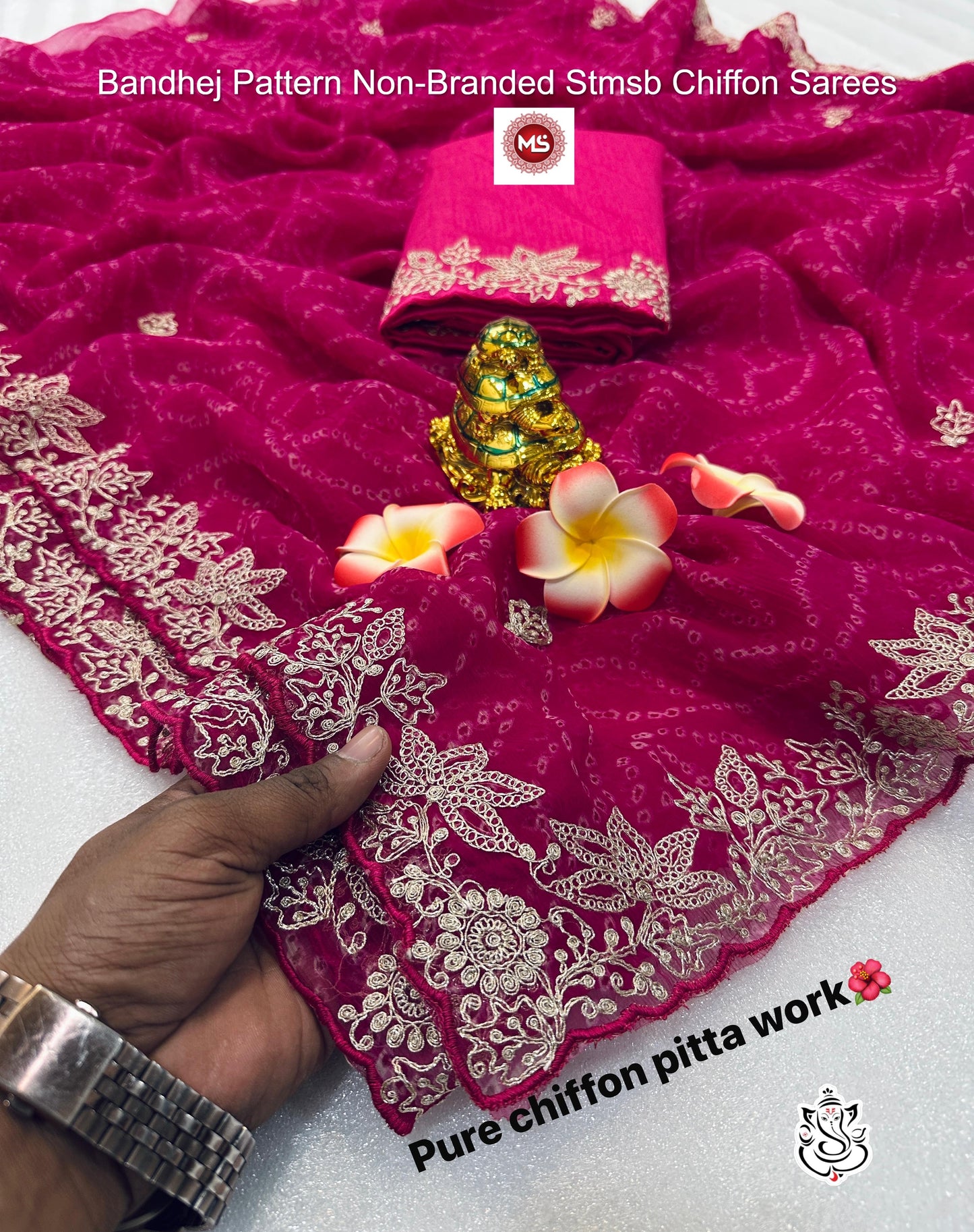 Bandhej Pattern Non-Branded Stmsb Chiffon Sarees