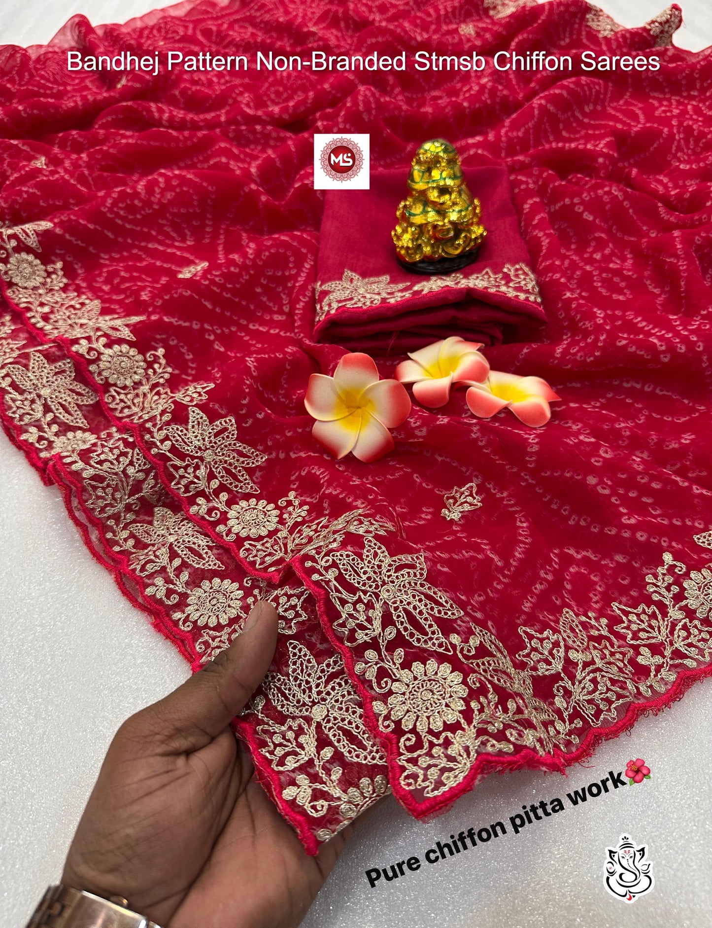 Bandhej Pattern Non-Branded Stmsb Chiffon Sarees