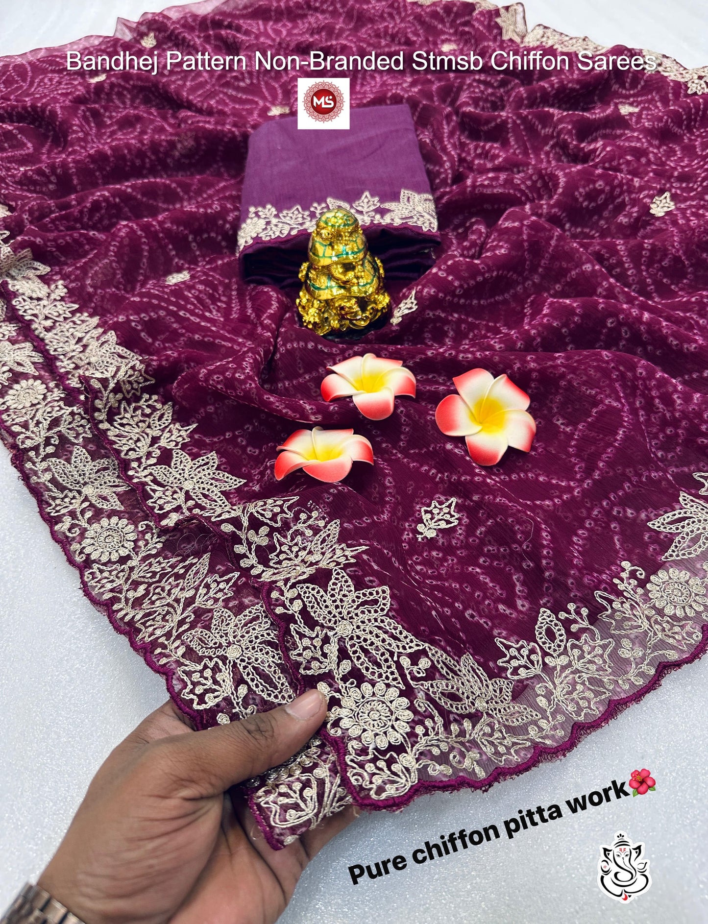 Bandhej Pattern Non-Branded Stmsb Chiffon Sarees