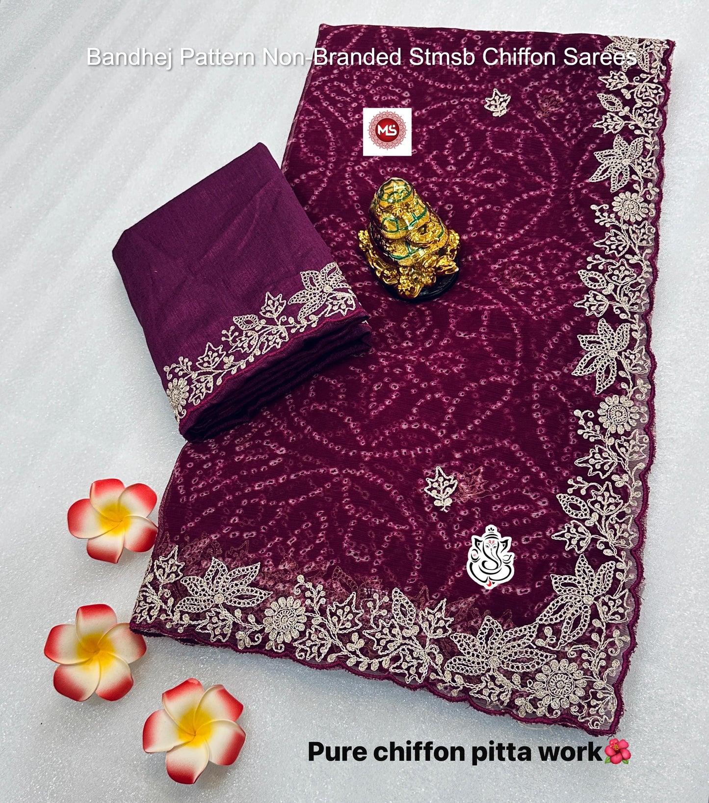 Bandhej Pattern Non-Branded Stmsb Chiffon Sarees