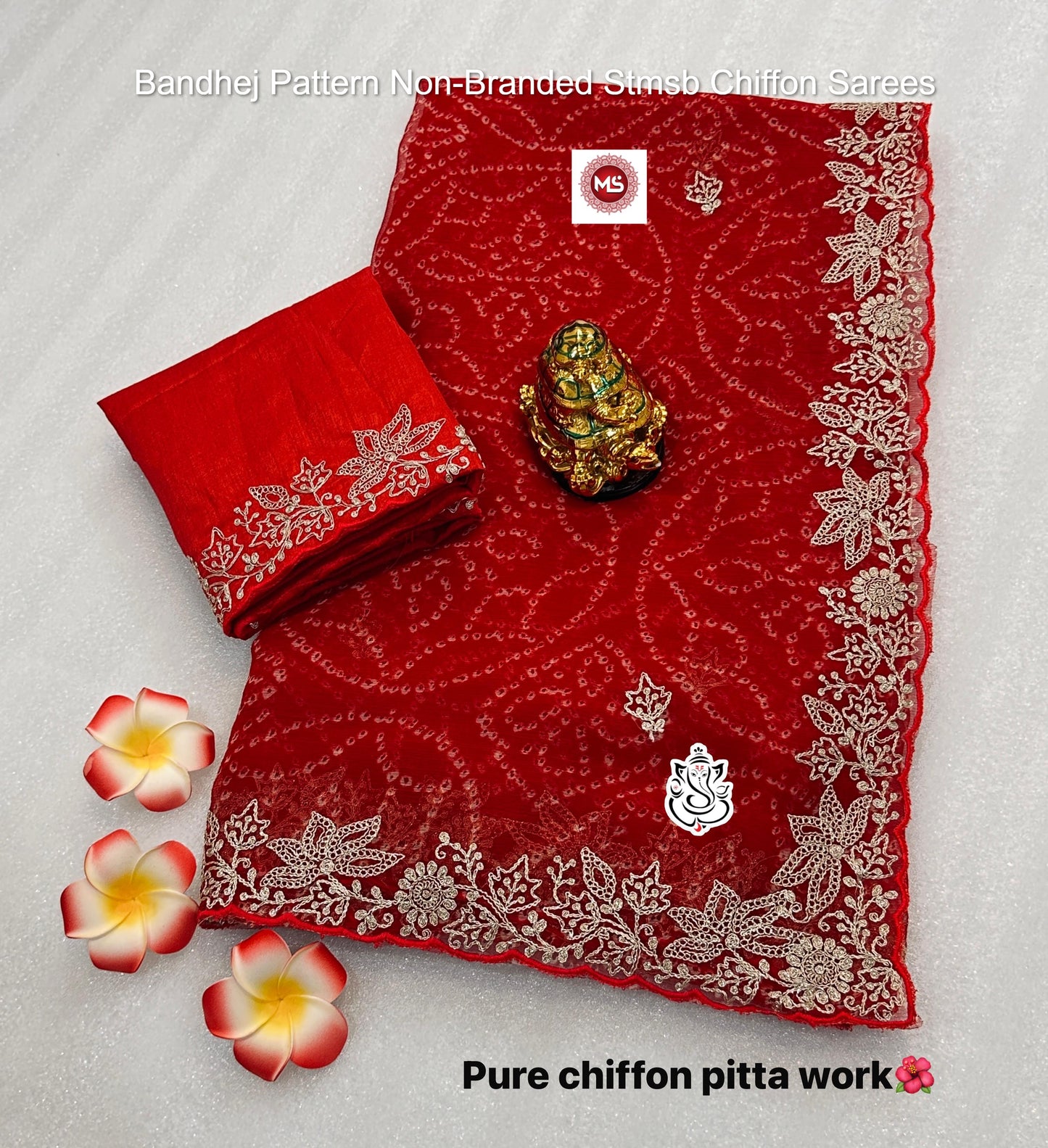 Bandhej Pattern Non-Branded Stmsb Chiffon Sarees