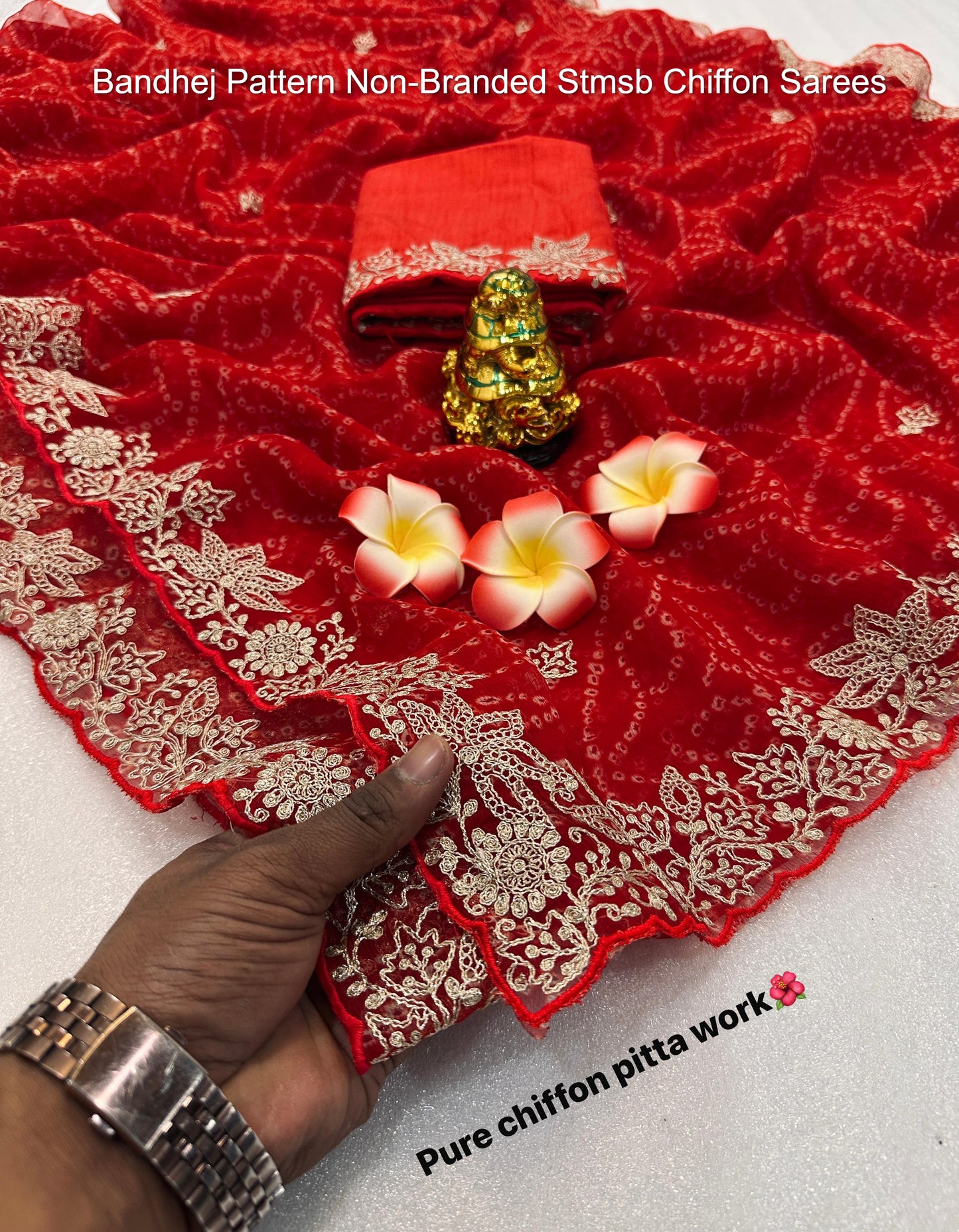 Bandhej Pattern Non-Branded Stmsb Chiffon Sarees