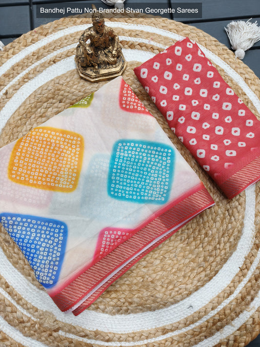 Bandhej Pattu Non-Branded Stvan Georgette Sarees