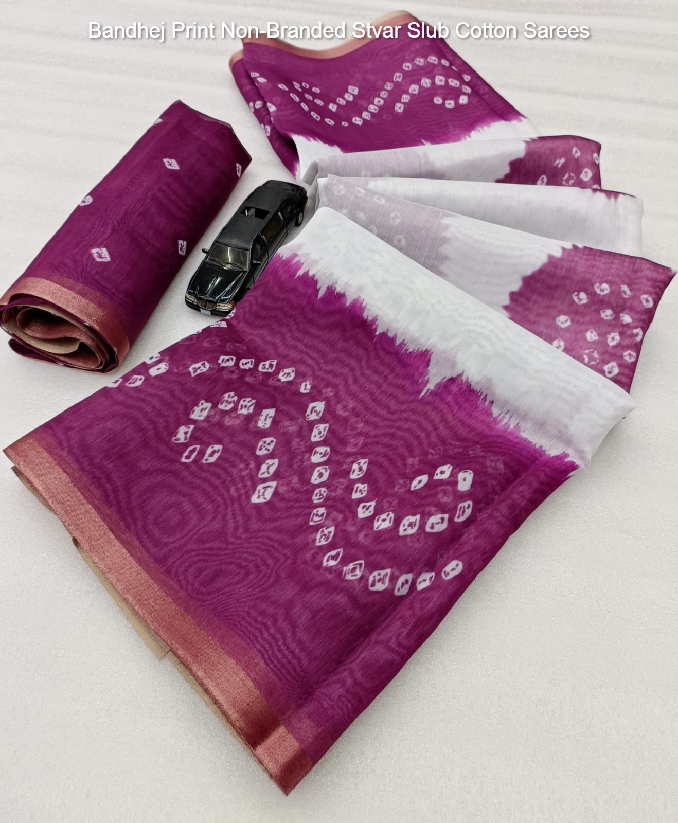 Bandhej Print Non-Branded Stvar Slub Cotton Sarees
