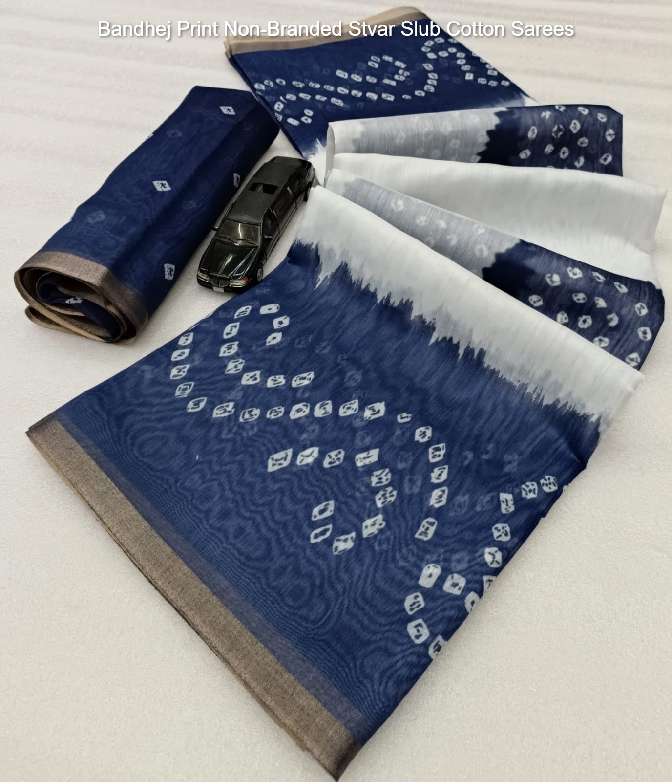 Bandhej Print Non-Branded Stvar Slub Cotton Sarees