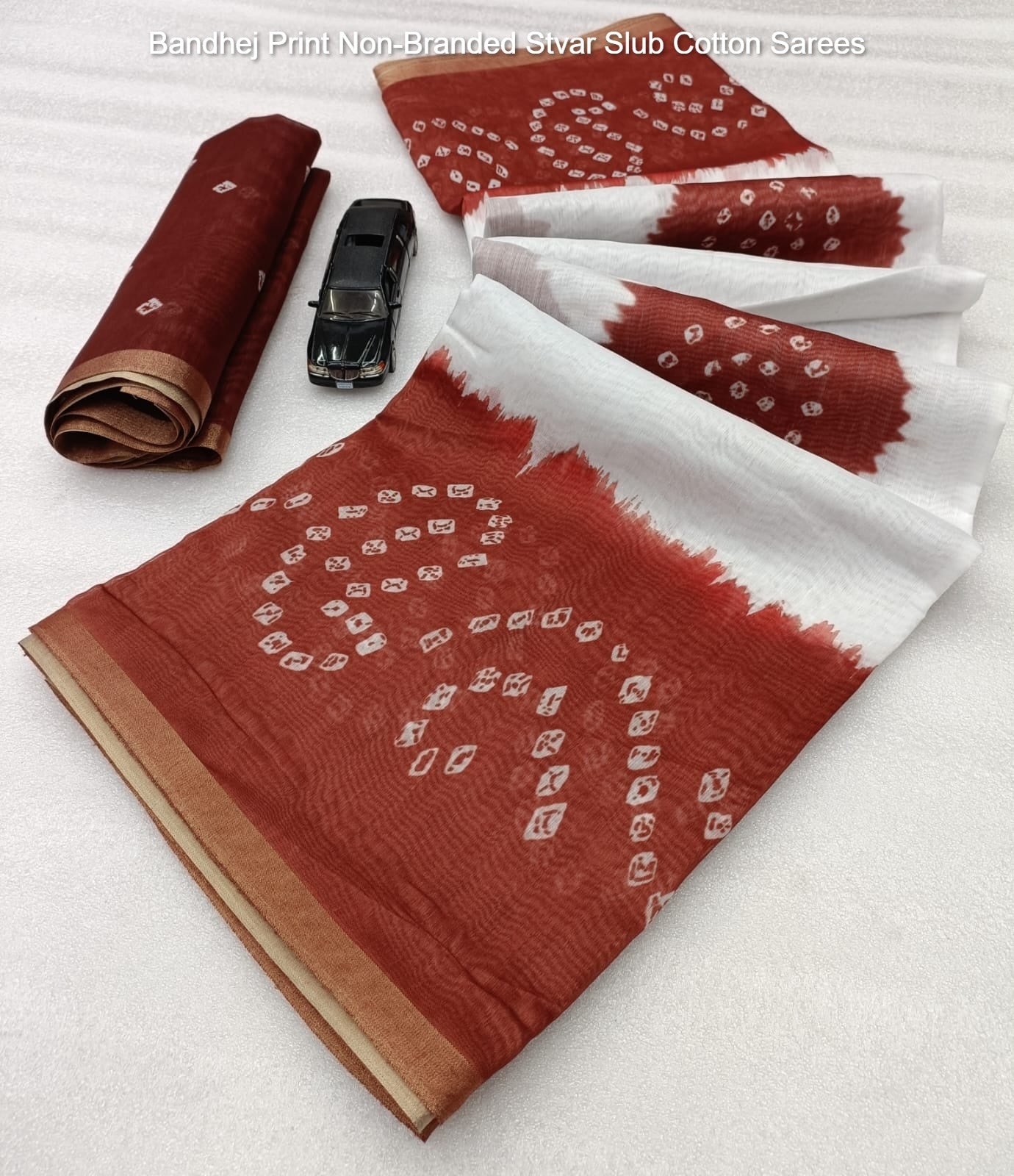 Bandhej Print Non-Branded Stvar Slub Cotton Sarees