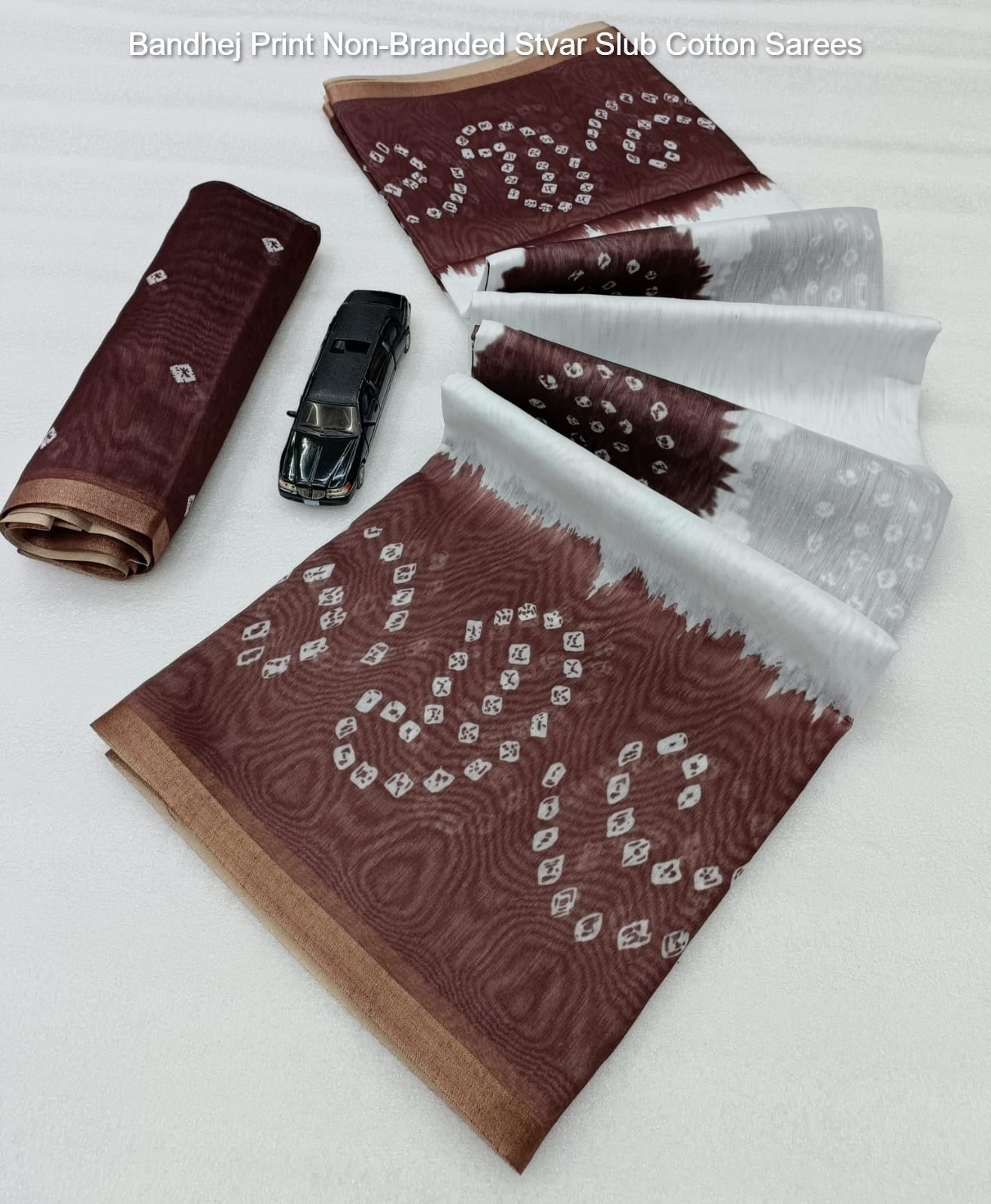 Bandhej Print Non-Branded Stvar Slub Cotton Sarees