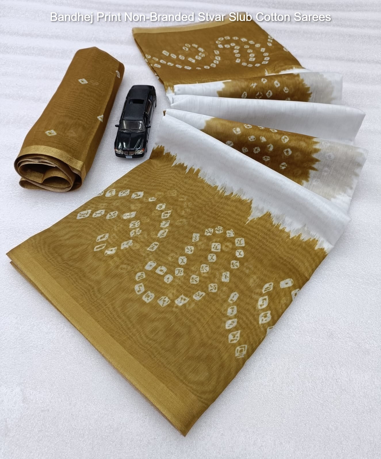 Bandhej Print Non-Branded Stvar Slub Cotton Sarees