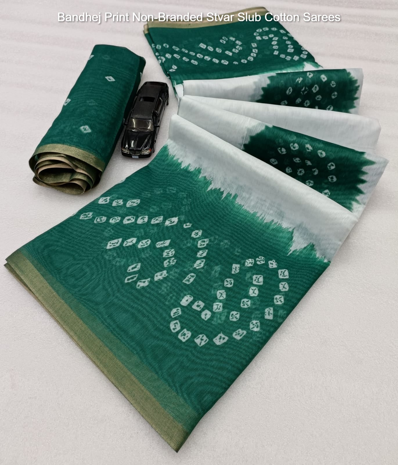 Bandhej Print Non-Branded Stvar Slub Cotton Sarees